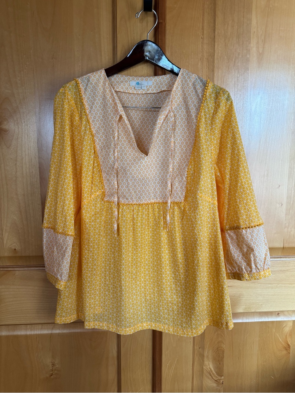 Boden Yellow Peasant Tunic with White Contrast Yoke